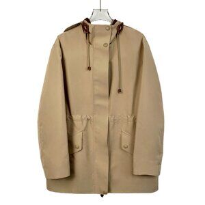 Burberry Womens Tan Hooded Parka Coat Size US 6 UK 8 With Check Lining & Drawstr